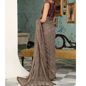 Los Mejores Saris Reversibles de Diseñador, Bordados, Sin Arrugas, de Secado Rápido, para Bodas y Fiestas, Calidad Profesional, para Mujer, en Oferta 100% - Product Image 3