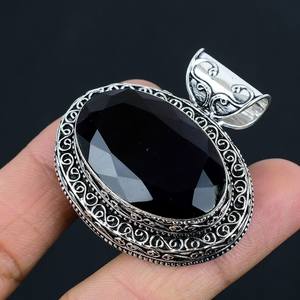 Élégant pendentif spinelle noir fait à la main 925 bijoux en argent Sterling Style Vintage Designer pendentif cadeau pour elle - Product Image 4