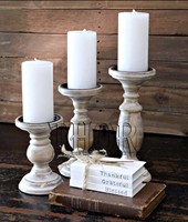Lot de 3 bougeoirs pilier en bois de manguier lavé blanc Style tourné pièce centrale de table sculptée à la main autres bocaux à bougies lanternes