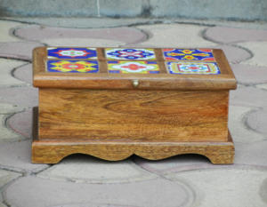 Organisateur de bijoux de boîte de rangement de carreaux de céramique en bois massif de style indien fait à la main avec taille de couleur personnalisable pour les cadeaux - Product Image 2