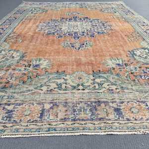 6.2x10.3 ft Rug, Vintage Turkish Rug, <b>Brown</b> <b>Wool</b> Rug - Product Image 2