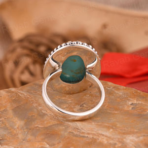 Handmade Solid <b>925</b> <b>Silver</b> American Kingman Arizona Turquoise Gemstone Cabochon Bohemian Beaded Vintage Statement <b>Ring</b> for Women - Product Image 3