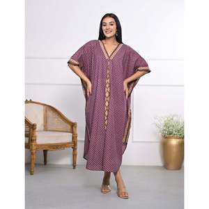 Caftán de Algodón Estampado a Mano, Vestido Casual Elegante para Mujer, Transpirable, Largo hasta el Suelo, para el Tiempo Libre, Club, Día de San Valentín - Product Image 3