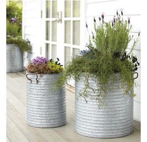 Maceta de metal con acabado galvanizado de nuevo diseño con asas para jardín, patio exterior, macetas de flores decorativas - Product Image 1
