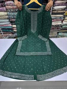 Tenue ethnique pakistanaise Readymade pour femmes Sharara Kurti ensemble avec Dupatta indien Georgette tissu broderie travail mariage - Product Image 5