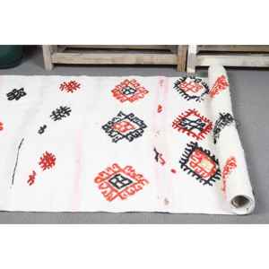 Alfombra Vintage, Alfombra Turca Decorativa de 3.5x6.5 pies, Alfombra de Lana Blanca con Estampado Animal - Product Image 5