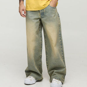 กางเกงยีนส์ทรงตรงทรงหลวมของผู้ชายแบบสั่งทำสีดำโอเวอร์ไซส์ใส่เล่นสเก็ตได้พอดีกระดุมกลางเทคนิคซักแบบลำลอง - Product Image 4