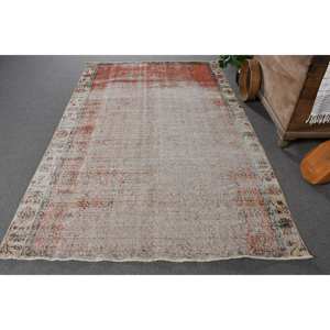 Alfombra turca Vintage de 5,4x8,5 pies, diseño de retazos de lana rojo y Beige, área grande, pasillo rectangular para dormitorio, sala de estar, látex - Product Image 1