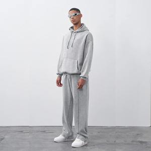 2024 Winters poids lourd lavage à l'acide ensemble de survêtements pour hommes Logo personnalisé blanc 100% coton hommes 2 pièces sweat à capuche et ensemble de joggers - Product Image 5