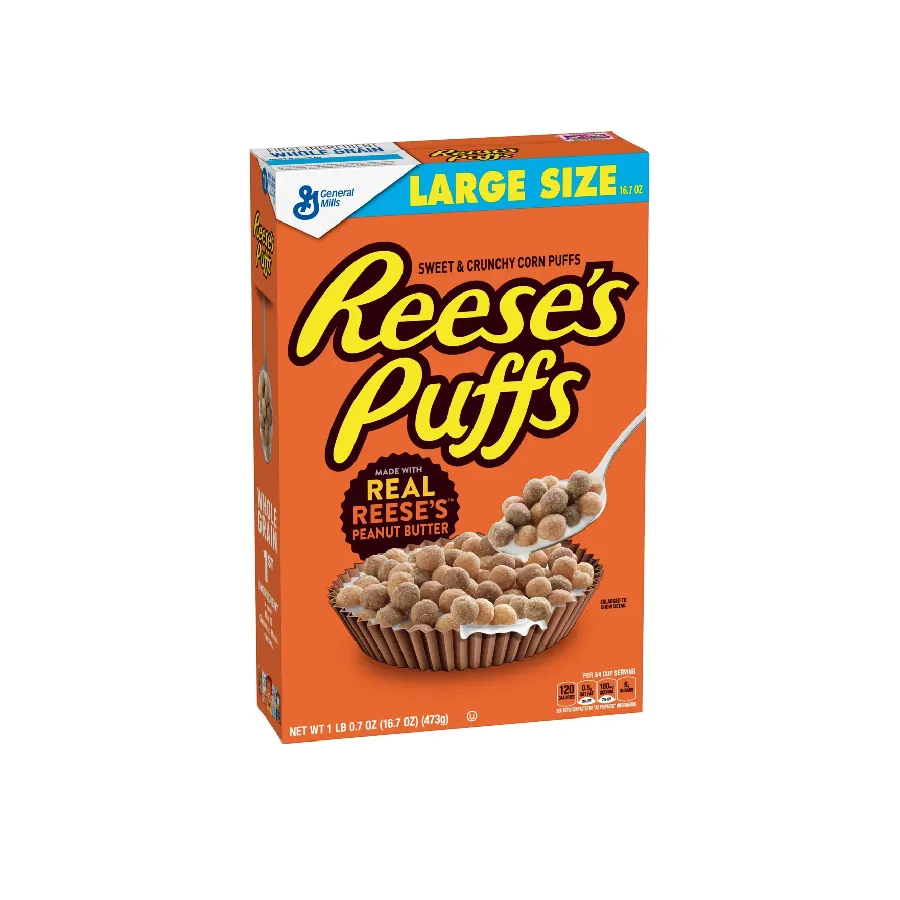 REESE'S Big Cup with Puffs Cereal Milk Chocolate King Size Tazas de mantequilla de maní, paquetes de dulces, 2,4 oz (16