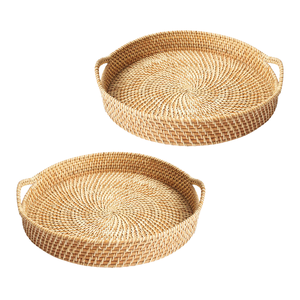 ตะกร้าหวายทรงกลมใช้งานได้จริงถาดสำหรับจัดระเบียบ2ด้ามถาดหวายงานทำมือในเวียดนามสำหรับร้านกาแฟและร้านอาหาร - Product Image 1
