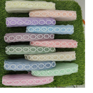 Custom Made Embroidered Thread Work Laces with Multi Coloured Options in Stones Fixed in 1 Inch Width on Net Fabric. - Product Image 1