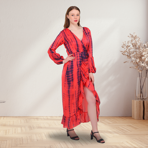 เดรสแม็กซี่ประดับด้วยมือหรูหราจากผู้ผลิตอินเดียดีไซน์เป็นจีบและงานแฮนด์เมดที่สวยงามสำหรับใช้ในงานเฉลิมฉลอง - Product Image 2