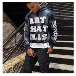 Sudaderas con capucha con parches bordados desgastados personalizados para hombre, sudaderas térmicas de algodón transpirable de manga larga para invierno Digital - Product Image 4