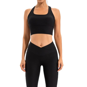 Ensemble de vêtements de sport pour femmes de haute qualité côtelé Singlet soutien-gorge haut taille haute extensible respirant Yoga Leggings Shorts motif solide - Product Image 6
