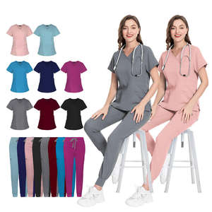 Spandex Jogger Sets Doctor Logotipo personalizado Estiramiento Médico Scrubs Mujeres Scrub Enfermería Hospital Uniformes Soft Scrubs Uniformes Conjuntos - Product Image 1