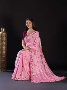 ส่าหรีผ้าชินอนนุ่มและเงางามพร้อมด้ายสวยงามและงานปักแบบ Zari - Product Image 2