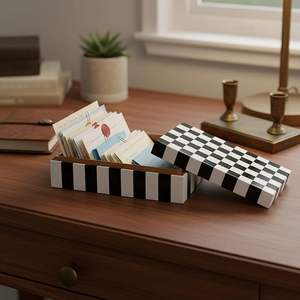 Boîte à bijoux rectangulaire en MDF, artisanale, moderne, durable, noire et blanche, avec incrustations en os, gaufrée, pour Noël, pour le rangement et l'organisation - Product Image 3