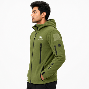 Veste en toile polaire à capuche pour homme GYM ACTIVE, vert olive, fermeture éclair intégrale, coupe-vent, décontractée, pour l'hiver et les activités de plein air - Product Image 5