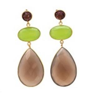 หินควอตซ์ Chalcedony & หินควอตซ์925,ต่างหูรูปไข่และลูกแพร์สีเขียวน้ำทะเลสีเทาล้วนมาใหม่ - Product Image 1