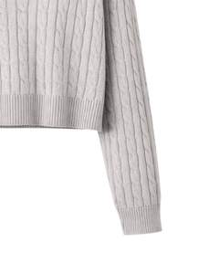 Pull en maille torsadée gris clair pour femmes, col polo, manches longues, ourlet côtelé, patte de boutonnage, pull décontracté d'hiver pour femmes - Product Image 6