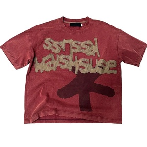 Camisetas Vintage para Hombre al por Mayor, con Logotipo Personalizado, Lavado Ácido, Bordado con Parches, Talla Grande, 100% Algodón Orgánico, Cuello Redondo, Manga Corta - Product Image 2