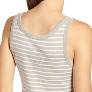 Women's White <b>Striped</b> Sleeveless Tank <b>Top</b> Scoop Neck Knitted Cotton Breathable Casual Regular Fit Minimalist <b>Vest</b> - Product Image 4