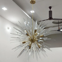 Lustre LED Sputnik vintage en verre de Murano doré, style mid-century italien, en laiton, pour plafond, art moderne, maison et bureau