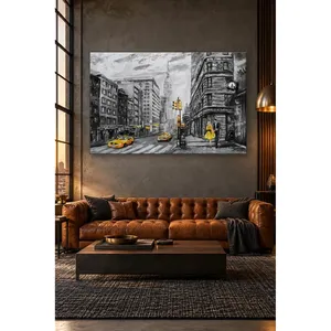Impression sur toile Fida, femme de New York en robe jaune, noir et blanc - Product Image 4