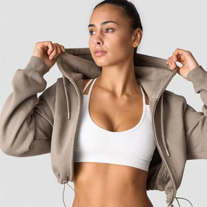 Sudaderas con cremallera para mujer de alta calidad Everyday Greige recortadas antiarrugas transpirable gimnasio entrenamiento y ropa deportiva Sudadera con capucha para mujer - Product Image 1
