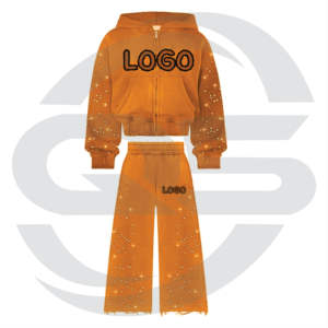 Pantalon à capuche entièrement chargé avec strass pour hommes Logo personnalisé DTG Sweat à capuche en polaire Survêtements surdimensionnés pour hommes - Product Image 2