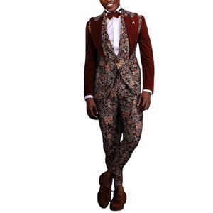 Última llegada Venta caliente vestido de fiesta impreso elegante diseñador traje novio 3 piezas traje de graduación moda traje de pana esmoquin - Product Image 1