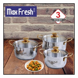Juego de cazuela de acero inoxidable de 3 piezas Maxfresh Gold Stanton, tapa de vidrio, perillas doradas, juego de utensilios de cocina amigables con estufa de Gas de inducción - Product Image 3