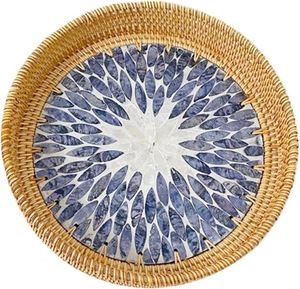 Modern Design With Multi-functional <b>Storage</b> Rattan <b>Baskets</b> <b>Round</b> Woven Serving Tray with Handles Home Decoration - Product Image 5
