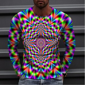 100% nuevo otoño hombre ilusión óptica cuello redondo manga larga Camiseta 3D impresión moda Top pulóver camisetas ropa de hombre - Product Image 3