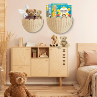 Panier mural festonné, ensemble de paniers muraux en osier suspendus tissés à la main 2 pièces, rangement et décoration muraux en rotin festonné pour la maison en gros