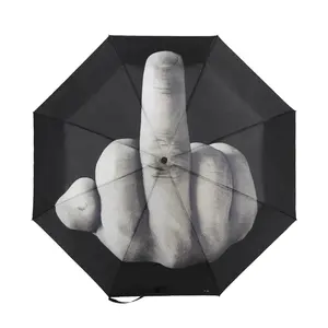 Kwaliteit Unieke Digitale Print UV-Bescherming Middelvinger Ontwerp Opvouwbare Paraplu Met Etui