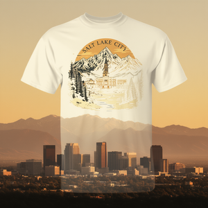 T-shirt vintage retrò con paesaggio urbano di Salt Lake City, Utah, skyline al tramonto, t-shirt promozionale vintage dell'Utah - Product Image 3