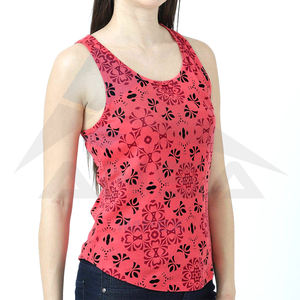 Camiseta sin mangas de algodón transpirable para mujer, novedad de 2024, estampado de sublimación rojo personalizado de alta calidad, longitud corta para invierno - Product Image 2
