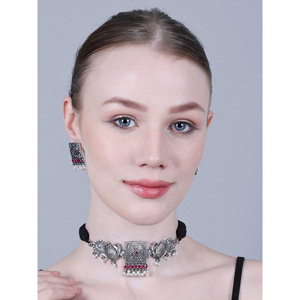 OX 9 Maroon Zircon Square Peacock <b>Choker</b> for Party Occasions - Product Image 4