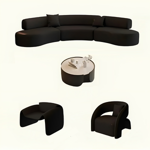 Todos los nuevos juegos de sofás de lujo curvos de 149,6 pulgadas: cómodo sofá seccional con mesa de centro y marco de madera maciza - Product Image 1