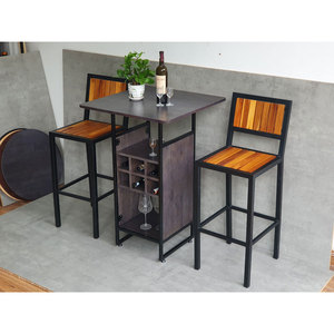 Industrial Style <b>Bar</b> <b>Table</b> Set with Shelf 2 <b>Bar</b> <b>Stools</b> for Home Basement Gym Hotel-70x70cm Glass Furniture Combo CBCF285 - Product Image 6