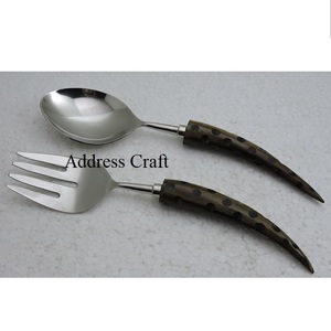 Food and <b>Salad</b> Serving Use Metal <b>Salad</b> Set With <b>Wooden</b> and Resin Handle Stainless Steel <b>Salad</b> <b>Server</b> Modern Kitchen Accessories - Product Image 3