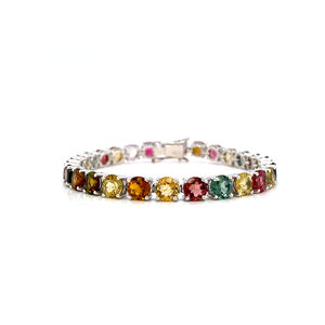 Pulsera de tenis de Plata de Ley 925 hecha a mano, joyería fina con turmalina múltiple, hecha a medida para mujeres, para regalos y fiestas - Product Image 2