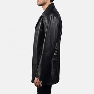 Blouson en cuir noir, style blazer en toile matelassée en peau d'agneau, col rond, fermeture éclair, imperméable, écologique, saison hivernale - Product Image 3