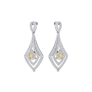 Boucles d'oreilles pendantes en opale éthiopienne naturelle 100% à la mode et diamant en or jaune blanc rose massif 18 carats - Product Image 1