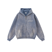 Sweat-shirts respirants en polaire polyester/coton brodés avec logo OEM pour hommes et femmes, style décontracté à fermeture éclair, coupe ample, effet délavé à l'acide