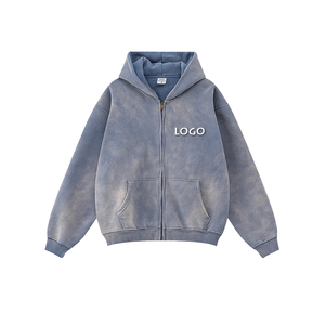 เสื้อมีฮู้ดระบายอากาศผ้าฟลีซโพลีเอสเตอร์/ คอตตอนซักได้แบบหลวมๆมีซิปพิมพ์ลายโลโก้ OEM - Product Image 2