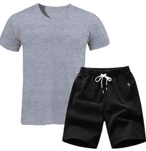 Ensemble de survêtements d'été en coton pour hommes, deux pièces, t-shirts et shorts pour l'entraînement, gym, fitness, vêtements de sport, vêtements quotidiens. - Product Image 3