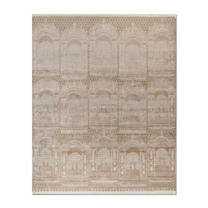 Khidki Beige & Brown Geometric <b>Pattern</b> Hand Knotted Wool & Bamboo Silk Rugs 10mm Thick for Home Hallway Bedroom-LRB-1819 - Product Image 1